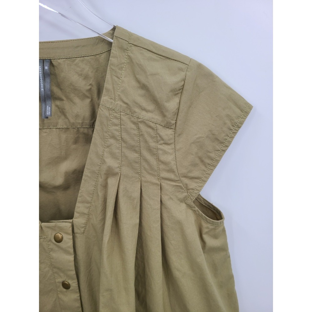 Anthropologie Preppy Crop Top Shirt Womens XS Buttons Minimalist Neutral - Picture 6 of 12